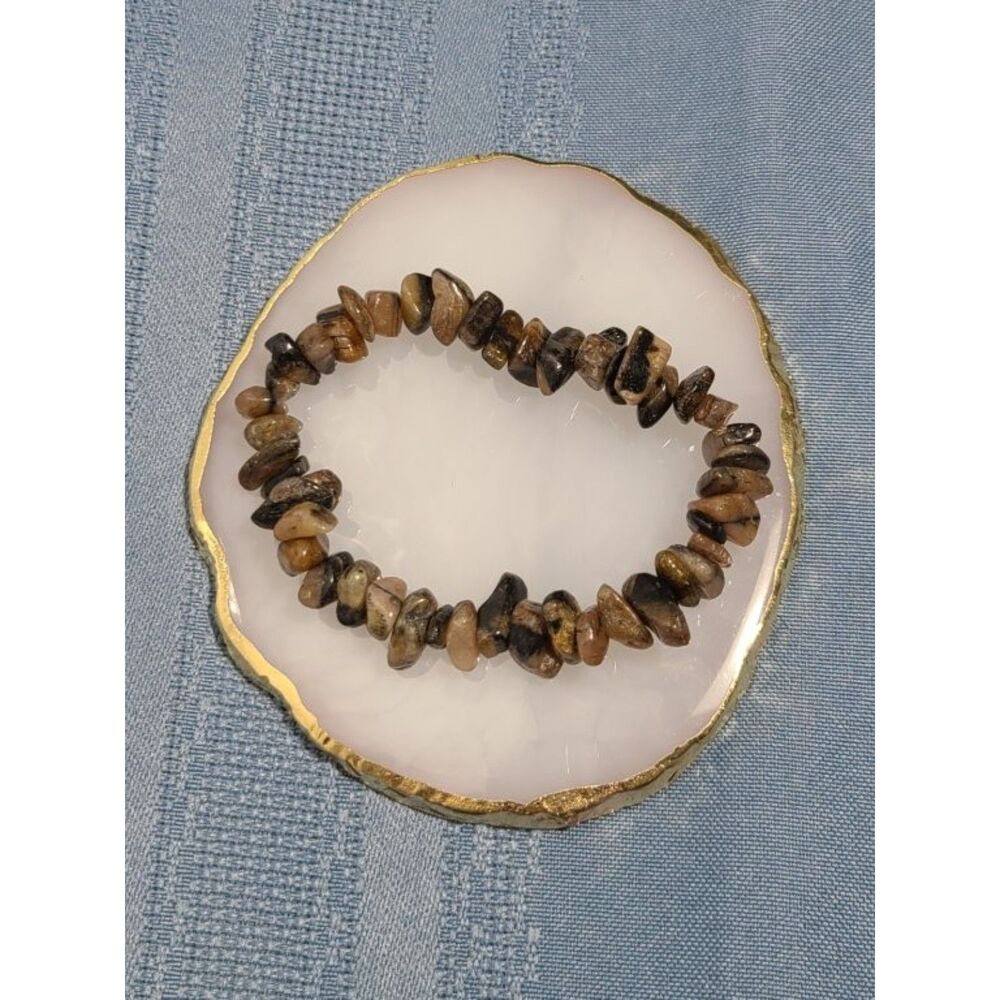 Chiastolite Chip Bracelet 7” Natural Cross Stone Stretch Protection Crystal